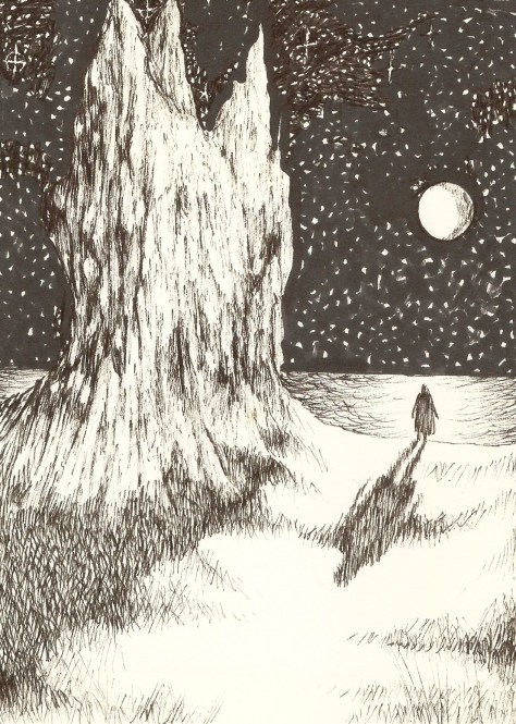 FANTASY JUVENILIA 'Rogan Crag', from 'Shelhal, The Seahart' (pen and ink) by Michael Burge.