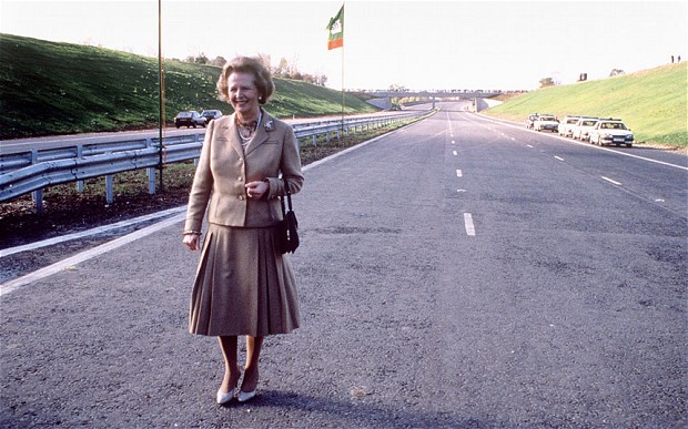NO SOCIETY LADY Baroness Thatcher on the newly opened M25 Motorway in 1986.