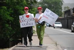 LONG WALK Clr Janet Mays and HEAL Vice President Claire Cook cross the Nepean River at Penrith (Photo: Jocelyn Street).