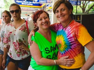 THEY'RE WAITING Christine Forster (right) with her partner Virginia Edwards. (Photo: James Boddington) 