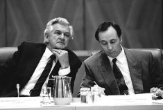 LABORING THE FRIENDSHIP Bob Hawke and Paul Keating, 1991 (Photo: Peter Morris).