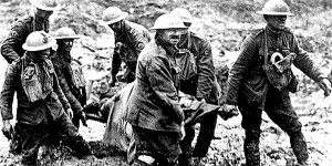 BEARING WITHOUT HARM Stretcher bearers on the Western Front, 1917.